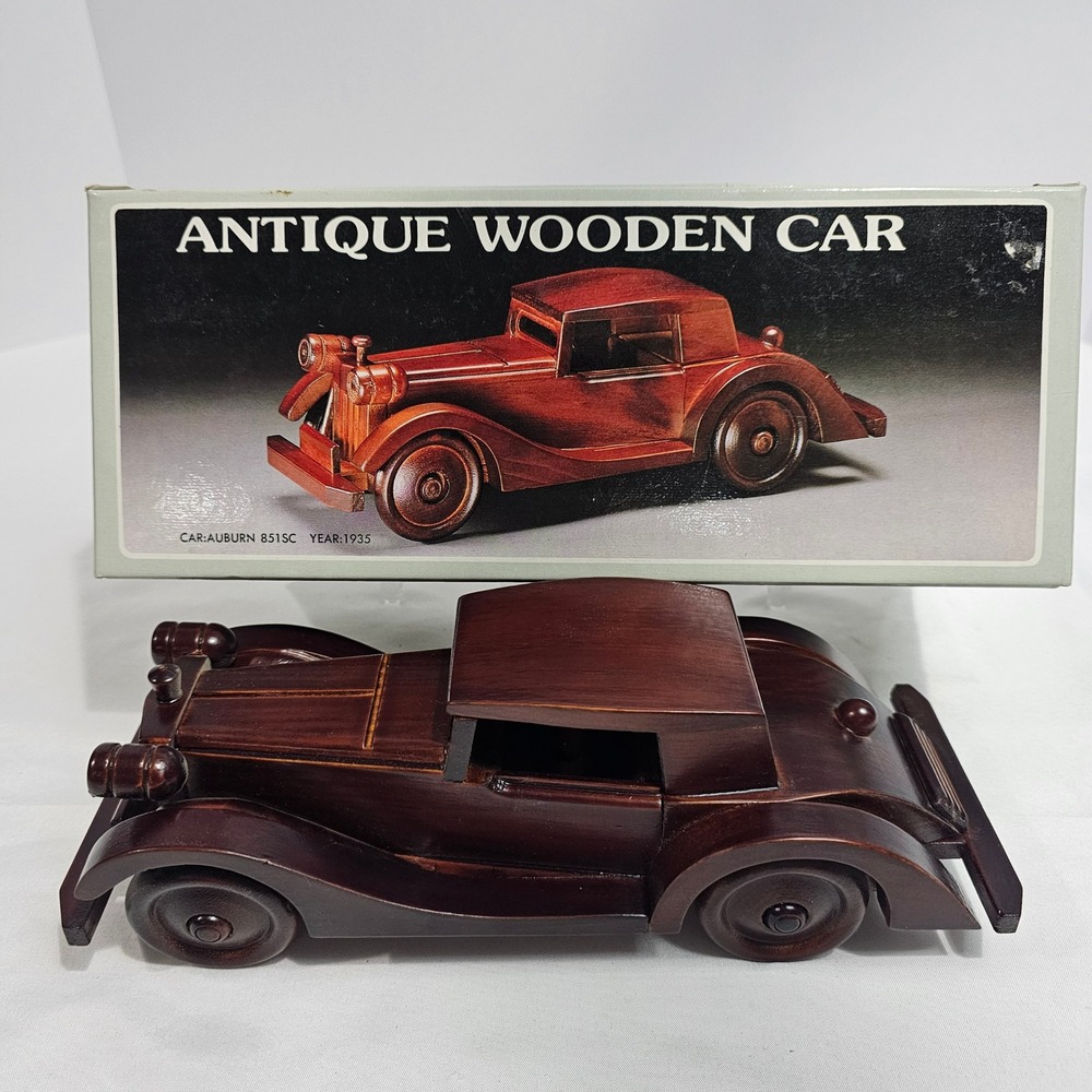 Vintage Wooden Car Auburn 851SC 1935 Model Handcrafted Kmart Taiwan Box